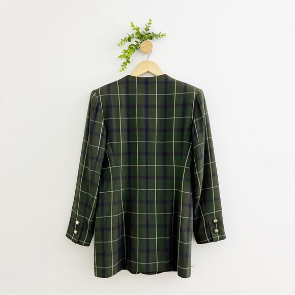 Jacqueline Ferrar Olive Green Plaid School Boy Style Dark Academia Blazer - Picture 9 of 10